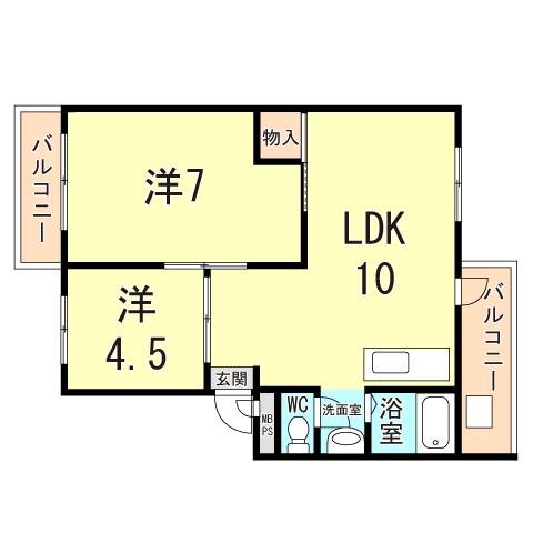 厚生年金C棟(2DK/2階)の間取り写真