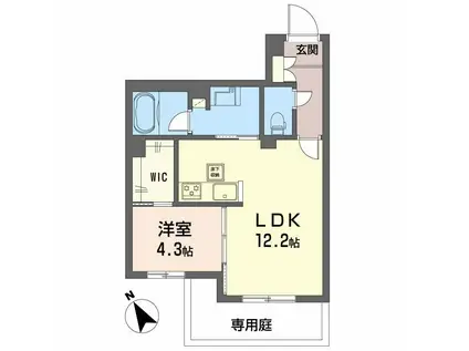 ペルル段原南(1LDK/1階)の間取り写真