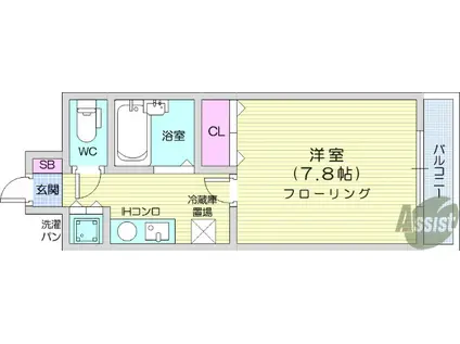 第二サンハイツ通町(1K/3階)の間取り写真