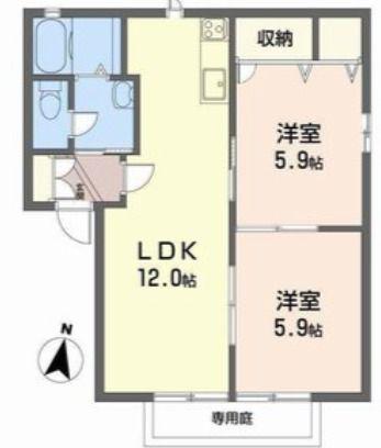 フレグランス坂上(2LDK/1階)の間取り写真