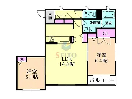 クレセントII(2LDK/2階)の間取り写真