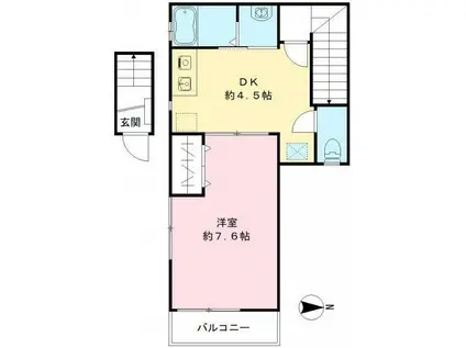 ロハスⅡ(1DK/2階)の間取り写真