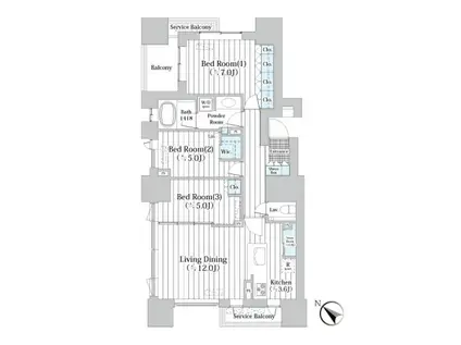 ザ・グランクラッセ日本橋イースト(3LDK/9階)の間取り写真