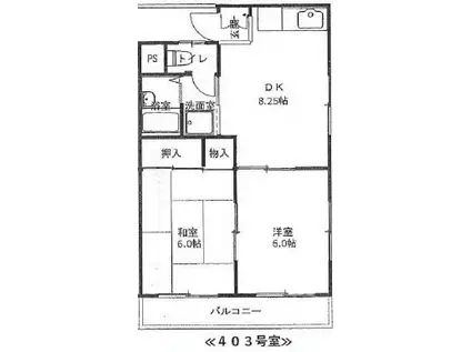 本太イブキマンション(2DK/4階)の間取り写真