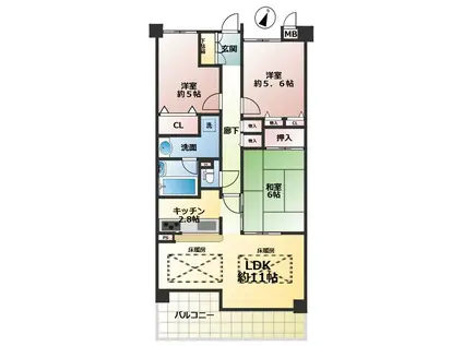 ピュアハイツ垂水潮見が丘(3LDK/6階)の間取り写真