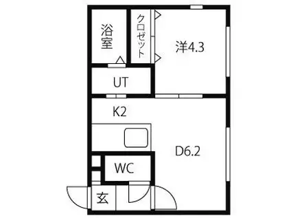 ベルフルール琴似(1LDK/2階)の間取り写真