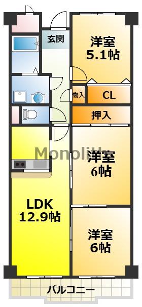 プルミエールI・K(3LDK/2階)の間取り写真