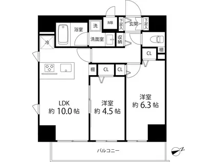 SAION町屋 旧レフィールオーブ町屋駅前(2LDK/10階)の間取り写真