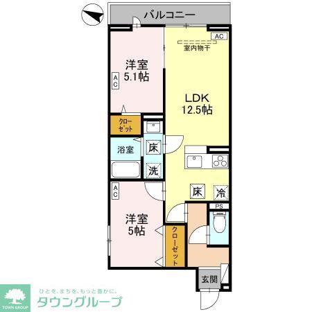 NOBLE RAFFINER上小町(2LDK/1階)の間取り写真
