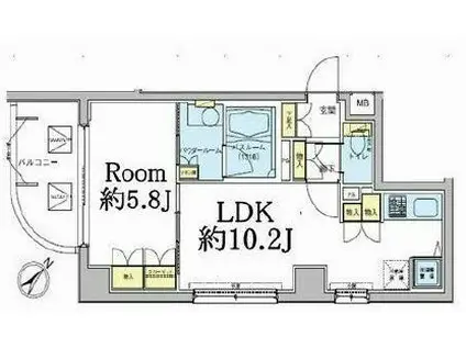 ドゥ―エ五反田(1LDK/4階)の間取り写真