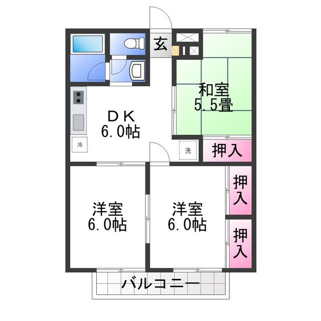 モアクレスト綾園(3DK/2階)の間取り写真