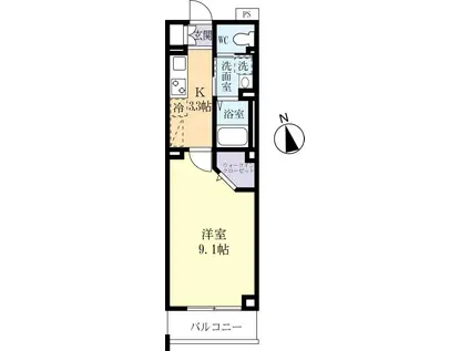 クレシア学園南(1K/2階)の間取り写真