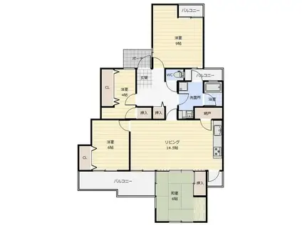 プレステージ新千里西町2号棟(4LDK/4階)の間取り写真