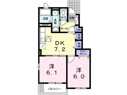 ラリックヒルA(2DK/1階)の間取り写真