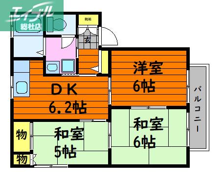 DIAS雅(3DK/2階)の間取り写真