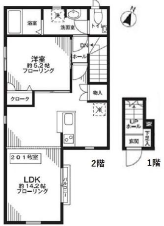 ジョイワン(1LDK/2階)の間取り写真