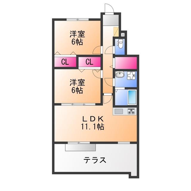 アーバン新家(2LDK/1階)の間取り写真
