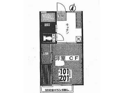 シティハイムハーモニー(1K/2階)の間取り写真