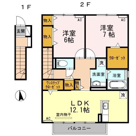 ハイム杉山 B棟(2LDK/2階)の間取り写真