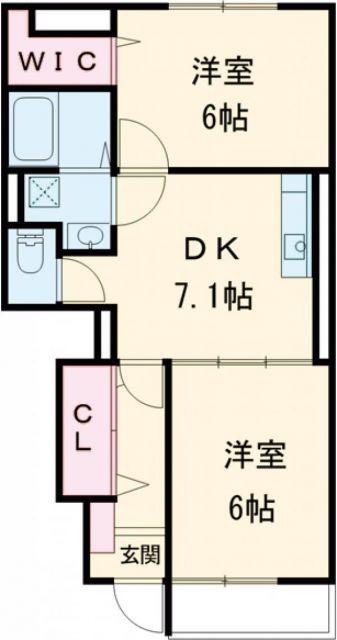 フレシール天伯B(2DK/1階)の間取り写真