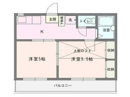 ランドマーク平塚(2K/1階)の間取り写真