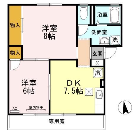 ビューラーT・K B棟(2DK/1階)の間取り写真