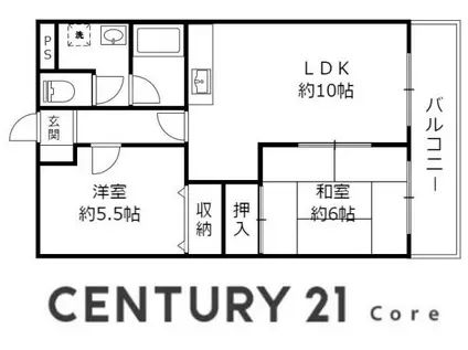 コーポ モーリ 野洲市市三宅(2LDK/3階)の間取り写真
