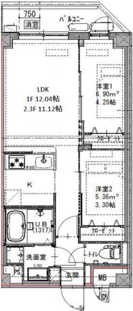 GENOVIA六町(2LDK/3階)の間取り写真