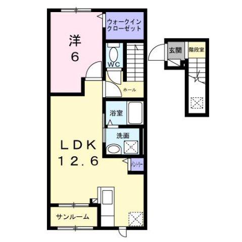 ヴァーチュ葵(1LDK/2階)の間取り写真