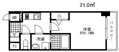 エスリード神戸大倉山ヒルズ(1K/2階)の間取り写真