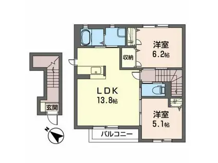シャーメゾンアルファ I(2LDK/2階)の間取り写真