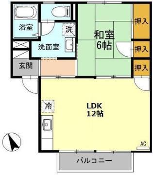 アルカサールI棟(1LDK/2階)の間取り写真