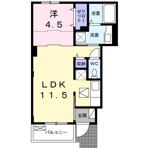 セリーヌ 船橋(1LDK/1階)の間取り写真