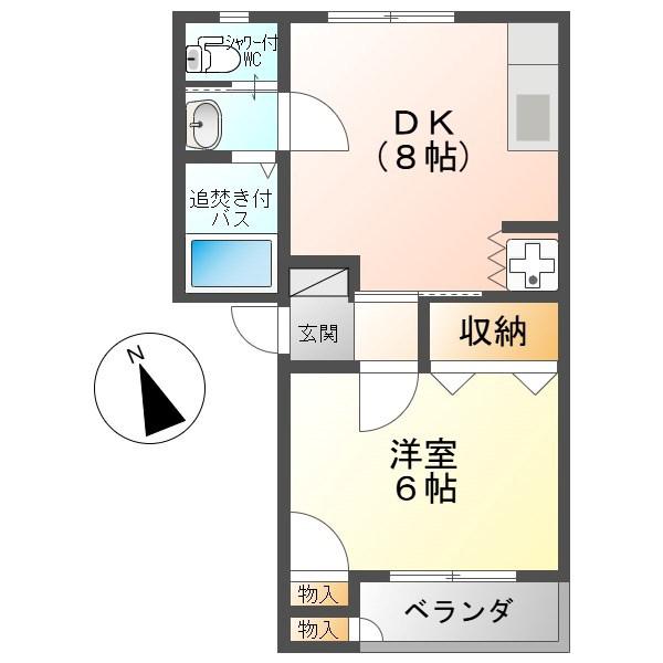 パールハイツA(1DK/2階)の間取り写真