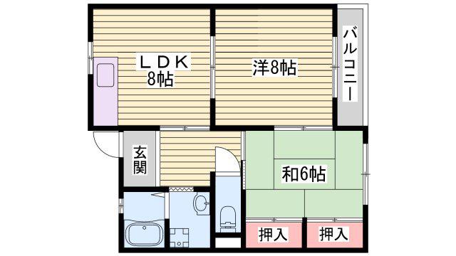 ハイフラット静徳(2LDK/3階)の間取り写真