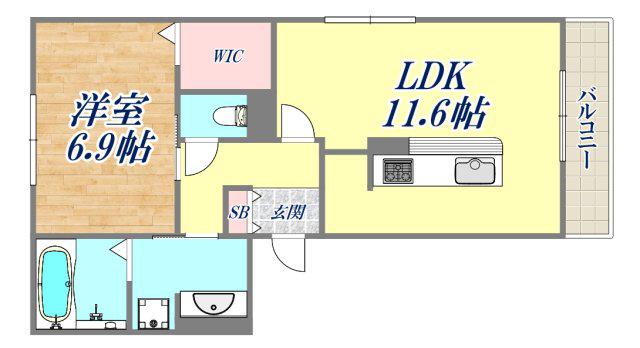 カームコート門戸(1LDK/3階)の間取り写真
