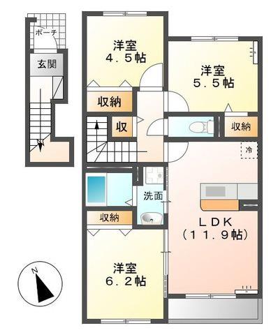 グリーンハイム(3LDK/2階)の間取り写真