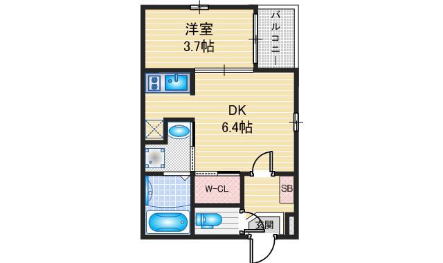 ラ・グラシューズ(1DK/2階)の間取り写真