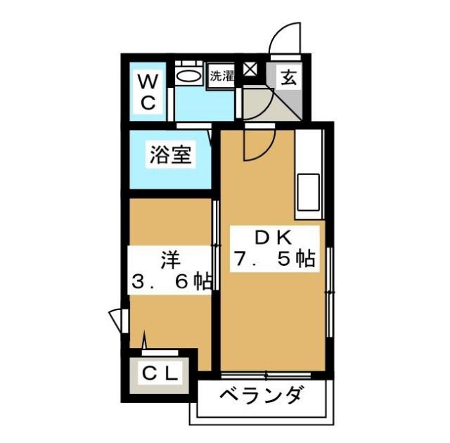 ポルトボヌール(1DK/3階)の間取り写真