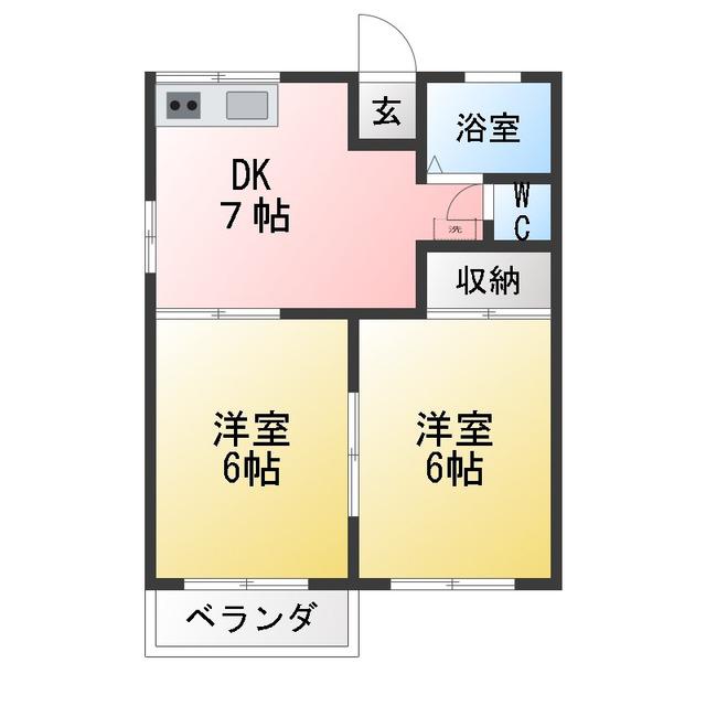 コンシェール徳田(2DK/1階)の間取り写真