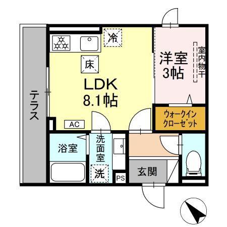 D PAINA西寺尾(1LDK/1階)の間取り写真