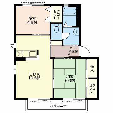 シダーSグランデB棟(2LDK/2階)の間取り写真