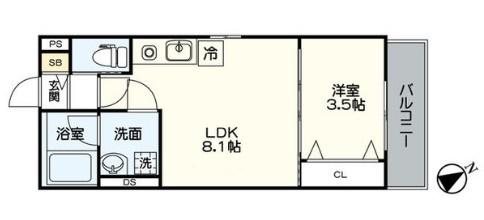 ジュネス内浜町(1LDK/1階)の間取り写真