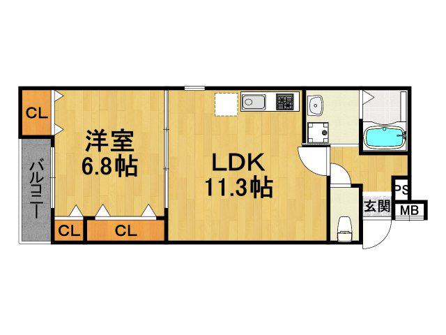 フジパレス水明公園西(1LDK/3階)の間取り写真