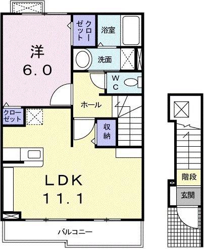 ヴェストB(1LDK/2階)の間取り写真