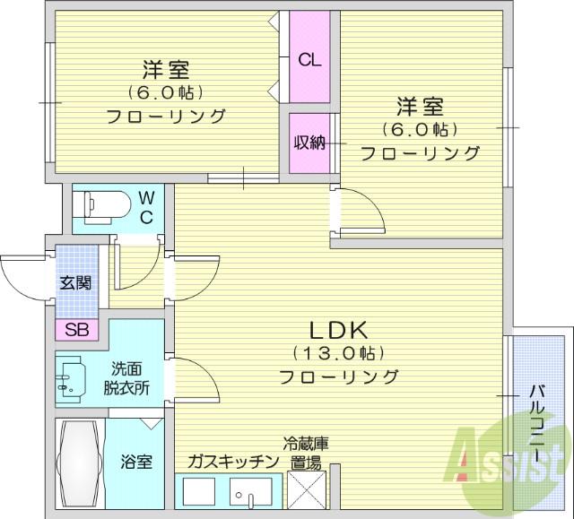 サンライズパーク(2LDK/1階)の間取り写真
