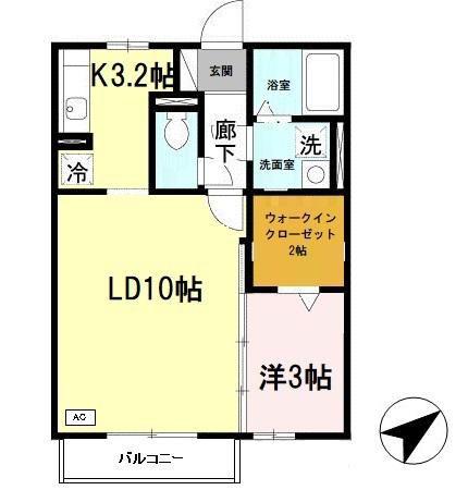エクセル英賀保八十八 A棟(1LDK/2階)の間取り写真