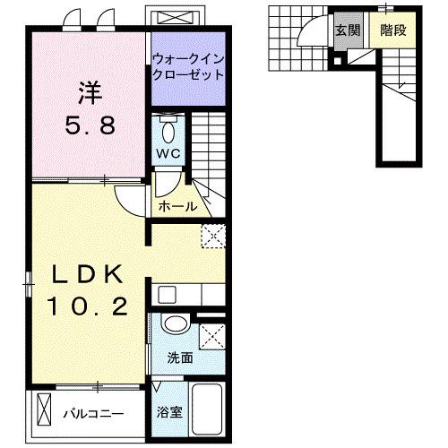 シェーネB(1LDK/2階)の間取り写真