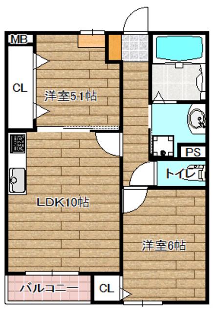 ユニゾン別所A棟(2LDK/3階)の間取り写真