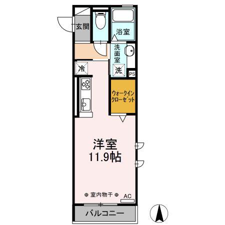 D-ROOM サウス・ノース D(ワンルーム/2階)の間取り写真